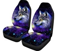 Dolyues Purple Star Wolf Animal Printed Seat Covers for Cars, Starry Sky Wolf Universal Automobiles Accessories Durable Non Slip Car Front Seat Cover Protector Decor