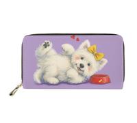 Dolyues Purple Westie Womens Christmas Wallet Cute Print Purse Christmas Party Holiday Long Pu Leather Zip Wallet Handbag for Work Shopping and Travel