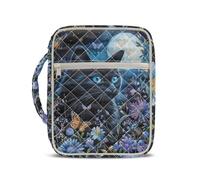 Dolyues Quilted Book Sleeve with Zipper Fit for Standard Bibles 6x9 Black Cat Compact Bible Cover with Handle Portable for Church Services Everyday Use