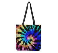 Dolyues Rainbow Tie Dye Print Women Tote Bags Shoulder Handbags,Large Capacity Canvas Foldaway Shopping Bags,Beach Bag