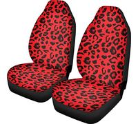 Dolyues Red Black Leopard Design Front Seat Covers Fit for Most Car Truck Van Van,Car Accessory,Full Set of 2 Pcs