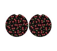 Dolyues Red Cherry Car Cup Coaster, 2Pcs Anti Slip Car Insert Coaster Car Cup Holder for Drinks Fruits Print Black Auto Interior Accessories
