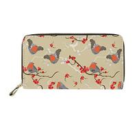 Dolyues Robin Bird Pattern Women Long Pu Leather Purses with Multiple Slots and Coin Pockets,Ladies Wallet Travel Money Bags