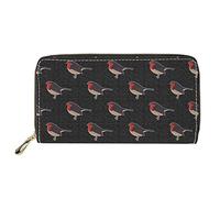 Dolyues Robin Bird Print Women Credit Card Holder Pu Leather Zipper Wallets with Multiple Card Slots and Coin Pockets,Ladies Clutch Cash Money Bags(Black)