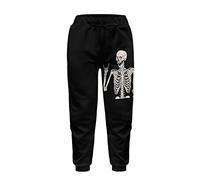 Dolyues Rock and Roll Skull Sweatpants for Kid Children Funny Skeleton Print Black Trousers Active Pants Boy Girl Long Regular Activewear with Pocket