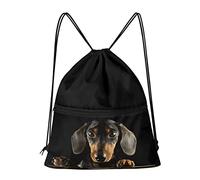 Dolyues Sausage Dogs Drawstring Bags for Kid Cute 3D Dachshund Print Black Gym Bag Boy Girl Animal Cinch Bagpack Large Swimming Sackpack