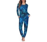 Dolyues Sea Turtle Pyjama Sets Womens Long Pjs Comfy Soft Pajamas Set Two Piece Sleepsuit with Pocket, Blue, Ocean Animal Print Loungewear
