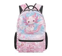 Dolyues Second Grade Cute Backpack for 9 Year Old Girls Axolotl Flower Elementary School Bookbag for Kids Ergonomic Cute Anti Theft Daypack for Travel