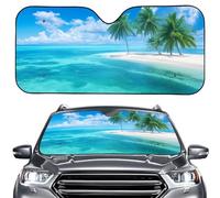 Dolyues Sky Beach Palm Tree Funny Windshield Sun Shade for SUV Foldable Sunshade for Front Windows Heat Insulation 57x27 Sunshield Fits Most Cars Sedan Truck