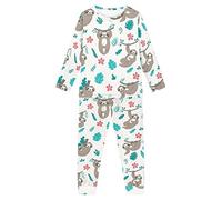 Dolyues Sloth Flower Print White Pajama Suit for Kids Boy Girl Kids Long Pjs for Girls Age 3-16 Years Long Pjs with Pocket Round Neck Loungewear, Animal