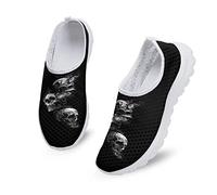 Dolyues Smoke Skull Women Trainers Flats Shoes - Gothic Skull Black Comfortable Footwear Sneakers Driving Loafers Walking Shoes