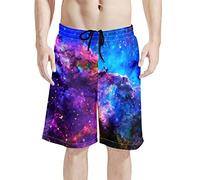 Dolyues Starry Sky Shorts Running Shorts for Men Purple Galaxy Print Shorts Quick Dry Breathable Outdoor Beach Shorts with Pocket, Size S-4XL