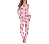 Dolyues Strawberry Pyjama Sets for Women Long Pjs with Pocket Womens Full Length Pajamas Set Soft Sleepsuit Tops Shirts & Pants, Pink Fruit