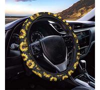 Dolyues Sunflower Black Car Steering Wheel Cover for Women Adults Fashion, Non Slip and Sweat Absorption Auto Accessiores Car Wrap Covers, Stretch-on Install