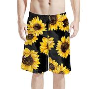 Dolyues Sunflower Shorts for Men Quick Dry Bathing Suit Swimming Shorts with Pocket Yellow Flower Print Swimsuit Trunks Athletic Active Shorts