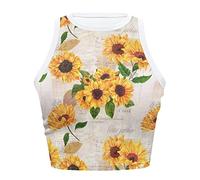 Dolyues Sunflower Tank Tops for Women Teen Girl Halter Neck Crop Tops Yellow Flower Sleeveless Racerback Cami Crop Tops for Fitness Gym Running