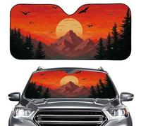 Dolyues Sunset Mountain Forest Sunshade for Car Windows Front Red Orange Foldable Truck Windshield Sun Shade 57x27 Blocks UV Rays SUV Sunshield for Sedan