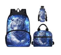 Dolyues Tiger Backpack 3 Piece School Set Including Lunch Bag Water Bottle Bag Cute Children's Backpacks, Animal Rucksack Back to School Gifts