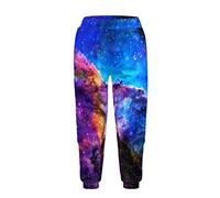 Dolyues Universe Space Sweatpants for Girl Boy Purple Blue Galaxy Starry Sky Trousers Elastic Drawstring Active Pants for Age 4-15 Long Loose Sportswear