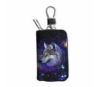 Dolyues Universe Wolf Car Key Case, Keychain Holder Cases, Leather Cars Smart Key Bag Decor Accessories with Zipper and Hook, Key Chain Protector, Black