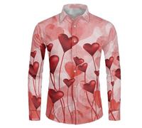 Dolyues Valentine Shirts for Men Long Sleeve Button Down T-Shirt for Dating Party Performance Cute Love Heart Balloon Blouse