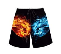 Dolyues Water Fire Clash Shorts, Graphic Swim Trunks Running Shorts Made of Breathable Material Workout Golf Shorts with Pocket for Men Bathing Shorts
