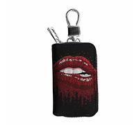 Dolyues Watercolor Red Lip Car Key Case Keychain Holder Zipper Key Bag, Vehicle Remote Keys Holder Organizer Pouch for Women Lady, Black Decor Auto Accessories