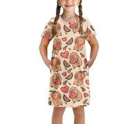 Dolyues Watermelon Capybara Girls' Nighties | Kids Short Sleeve Summer Nightgown | Cute Cartoon Nightdress Soft Sleepwear Loose Fit Comfy Nightshirt Ages 4-12 Years