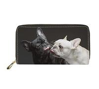 Dolyues White and Black French Bulldog Print Women Long Pu Leather Zipper Wallet with Multiple Card Slots Phone Clutch Bags