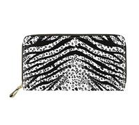 Dolyues White Black Tiger/Leopard Pattern Women Pu Leather Wallet with Coin Pocket,Casual Zipper Long Credit Card Holder