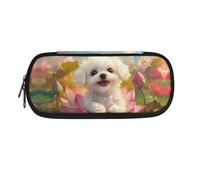 Dolyues White Dog Pencil Case for School Supplies Large Pencil Pouch with Zipper Cute Pencil Bag for Office Supplies Makeup Bag Desk Organizer for Girls
