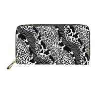 Dolyues White Grey Black Animal Skin Pattern Long Pu Leather Wallet for Women,Casual Zipper Purse with Coin Pockets for Ladies Travel Shopping Working