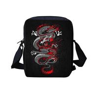 Dolyues White Red Chinese Dragon Print Pattern Small Crossbody Bags for Mens,Designer Messenger Shoulder Bags with Zip Pocket(Black)