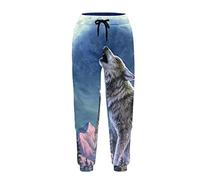 Dolyues Wolf Sweatpants Graphic Animal Pattern Blue Trousers Big & Tall Home Loungewear with Pocket & Drawstring for Women Men Unisex