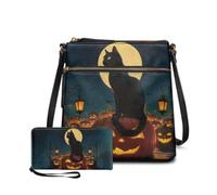 Dolyues Womens Black Cat Moon Pumpkin Purse and Wallet Combo Sets 2 Piece