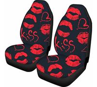 Dolyues Womens Car Seat Covers Front Seats Only, Automotive Vehicle Cushion Cover for Cars SUV All Season Universal, Red Lip Kiss Auto Interior Accessories for Women Black Full Set 2 Pcs