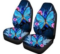 Dolyues Womens Car Seat Covers Front Seats Only, Blue Butterfly Floral Print Cute Design Interior Accessories Seat Cover Full Set 2pc Universal Fit Driver for Women Cars/SUV Durable