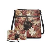 Dolyues Womens Leather Purse and Wallet Combo Sets Black Cat Maple Leaf