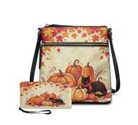Dolyues Womens Leather Purse and Wallet Set Autumn Cat Pumpkin Maple Leaf