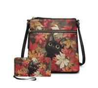 Dolyues Womens Leather Wallet and Purse Set Black Cat Maple Leaf