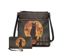 Dolyues Womens Moon Black Cat Purse and Wallet Set Crossbody 2 Piece