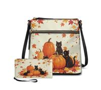 Dolyues Women's Purse and Wallet Set Leather Autumn Black Cat Pumpkin