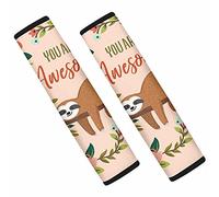 Dolyues Womens Seat Belt Covers for Cars, Tropical Floral Print Cute Sloth Orange 2 Pack/Set Car Safety Seat Belt Shoulder Strap Pad for Adults Girl Women, Universal Fit for Seatbelt, Handbags