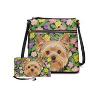 Dolyues Womens Yorkie Floral Purses and Wallets Set 2 Piece