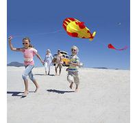 Domary 3D Kite Huge Frameless Soft Parafoil Whale Flying Kite for Beach Stunt Fun Lightweight Durable 190T Polyester Blue White Black Yellow Red 4 Feet Wide 7 Feet Tall (Yellow & Red)