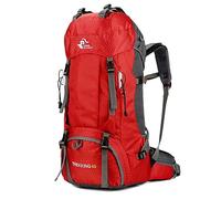 Domary 60L Hiking Backpack Water Durable Camping Backpack with Rain Cover for Outdoor Enthusiasts Polyester Black Green Red Teal Navy Blue 33 X 20 X 68cm (Red)