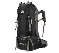 Domary 60L Hiking Backpack Water Durable Camping Backpack with Rain Cover for Outdoor Enthusiasts Polyester Black Green Red Teal Navy Blue 33 X 20 X 68cm (Black)