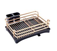Domary Aluminum Alloy Dish Rack with Large Capacity Detachable Structure for Kitchen Sink Dry Storage Bowl Holder Black Gold for Countertop