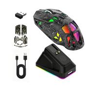 Domary Lightweight Gaming Mouse Wireless Gaming Mouse Portable 3 Mode Wireless BT Wired 12000 DPI 7 Buttons RGB Charging Dock Sensor for PC Laptop Tablet (Black Forged)