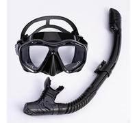 Domary Professional Snorkel Set for Adults Anti Fog Scuba Diving Mask with Dry Snorkel Tempered Glass Lenses Protection Snorkeling Gear for Ocean Swimming Underwater Adventure (Black)